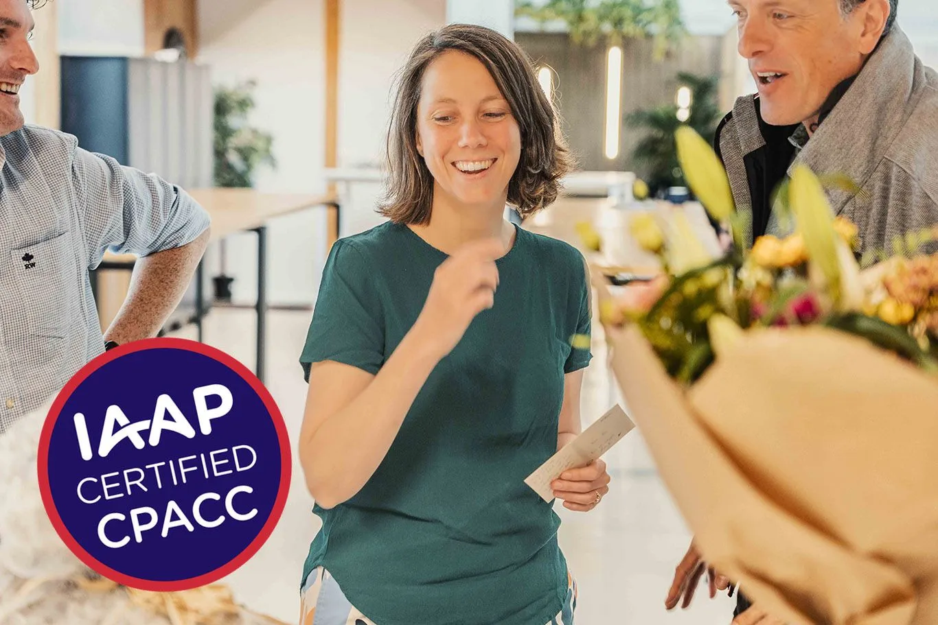 Tine with colleagues celebrating 10 years at icapps and CPACC certification