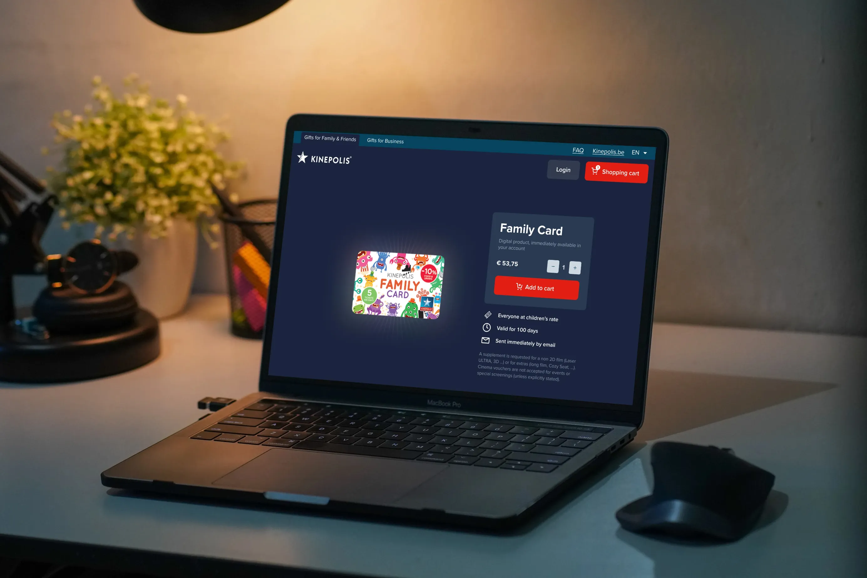 Kinepolis Gift shop website, where you can buy a Family Card